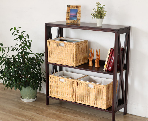 籐 バスケット 3個組 内布張り ラタン製 かご 約幅38cm （ ラタン