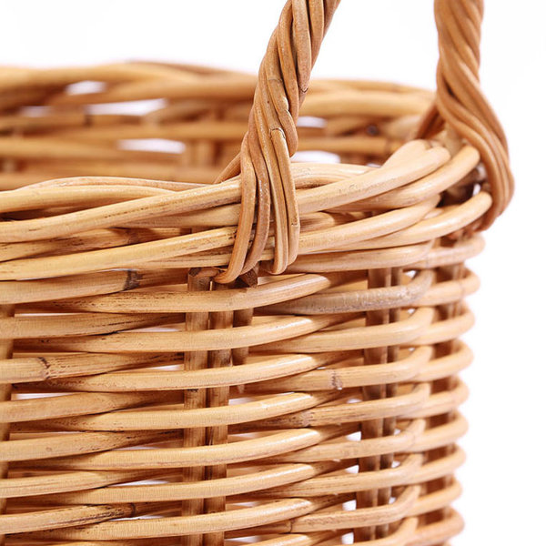籐 バスケット 円型 持ち手付き 内布付 ラタン製 かご 約直径32cm