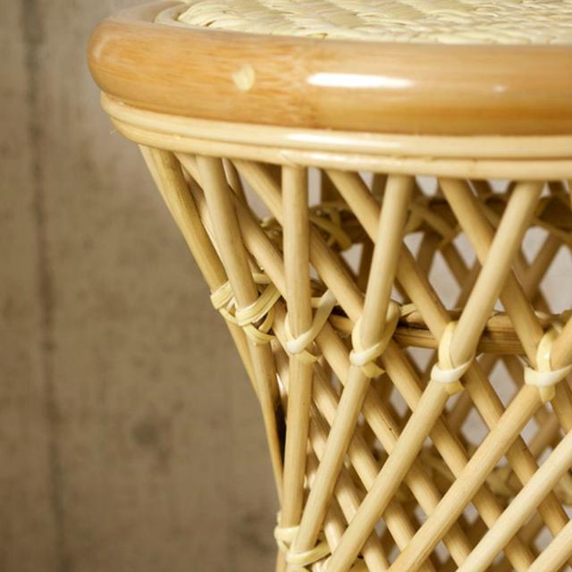 ラタンスツール 丸型 籐製 螺旋組み 座面高44cm （ 籐家具 ラタン製