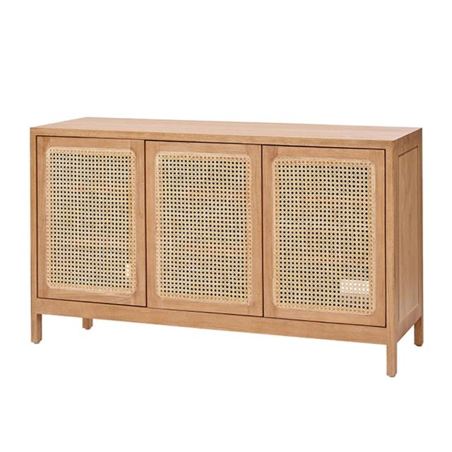 キャビネット ラタン チーク無垢材 KAGOME 120cm幅（ 収納 棚 扉付き