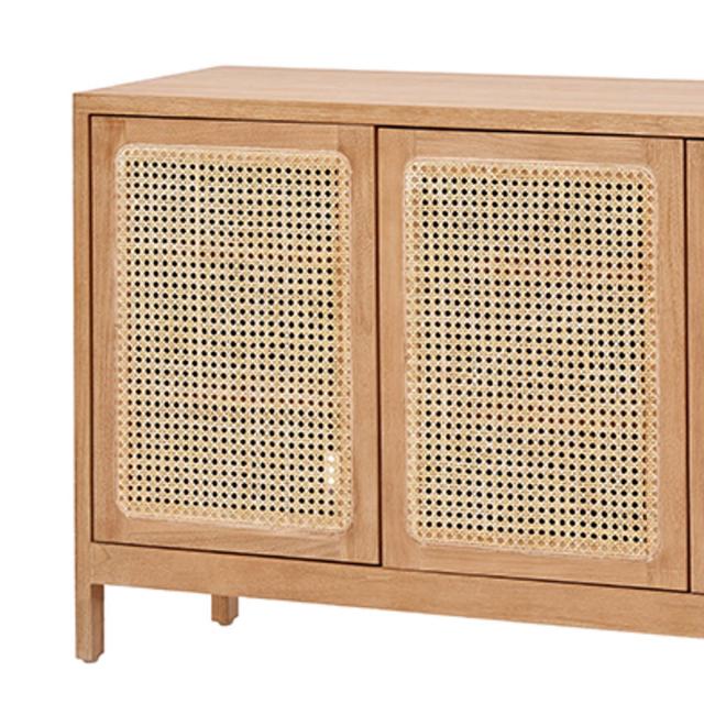 キャビネット ラタン チーク無垢材 KAGOME 120cm幅（ 収納 棚 扉付き