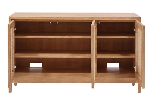 キャビネット ラタン チーク無垢材 KAGOME 120cm幅（ 収納 棚 扉付き