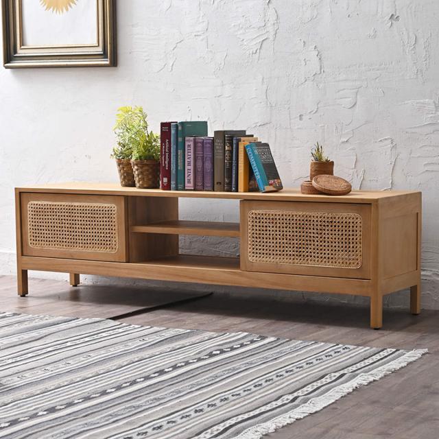 テレビ台 ローボード ラタン チーク無垢材 KAGOME 150cm幅 （ テレビ