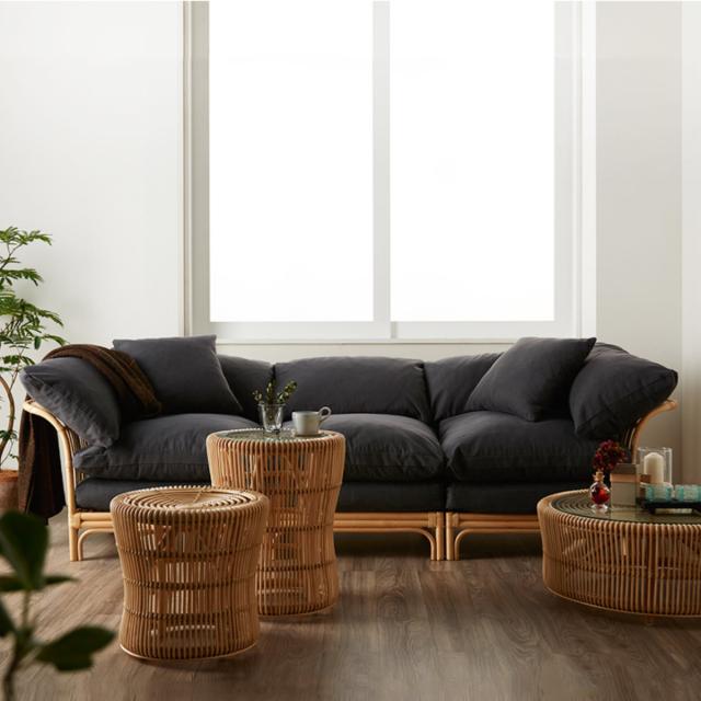 籐 センターソファ 座面高47cm Breeze （ ラタン ブリーズ ソファ クッション イス 籐家具 完成品 パーソナルソファ ソファー 1P 籐椅子 リゾート 組み合わせ グレー 無地 ）の通販は