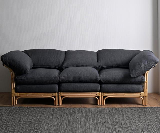 籐 センターソファ 座面高47cm Breeze （ ラタン ブリーズ ソファ クッション イス 籐家具 完成品 パーソナルソファ ソファー 1P 籐椅子 リゾート 組み合わせ グレー 無地 ）の通販は