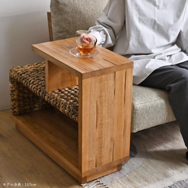 サイドテーブル 幅76cm バナナリーフ 天然木 OHANA （ ラタンテーブル