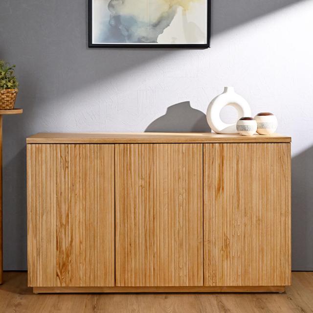 キャビネット 幅120cm リブ 可動棚 エイジング加工 （ リブキャビネット 棚 ラック 収納 天然木 完成品 大容量 ディスプレイ リビング収納 食器棚 木製 ）の通販は