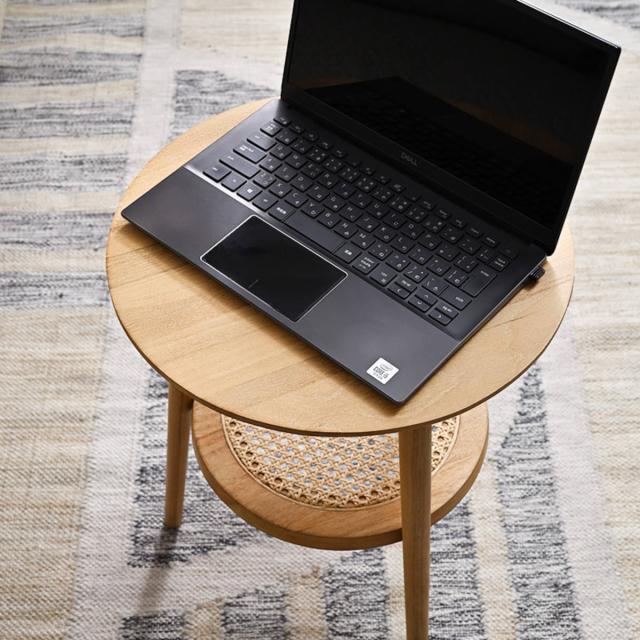 サイドテーブル ラタン 直径40cm 天然木 CALM （ ラタンテーブル テーブル ソファサイド ベッドサイド 籐 籐製 かごめ編み 丸型 机 リビング カフェテーブル リビングテーブル 完成品 ）