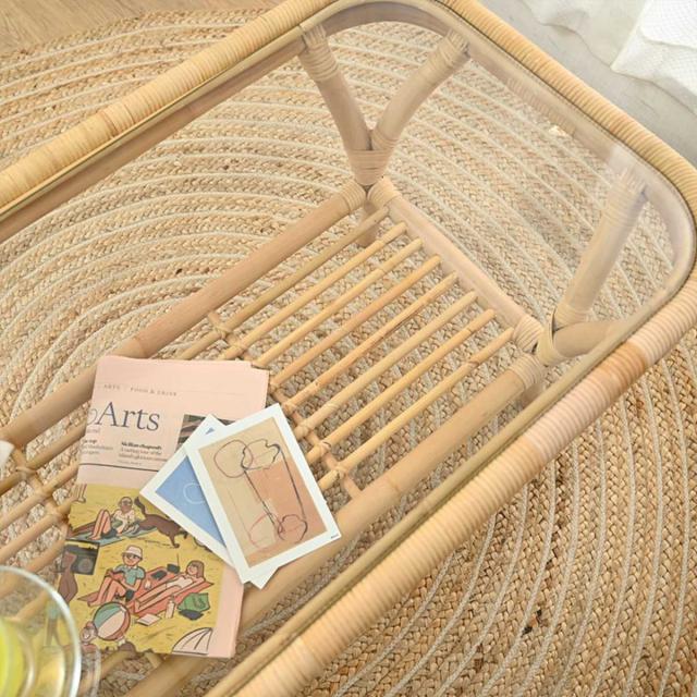 センターテーブル ラタン 幅100cm ガラス天板 完成品 Breeze （ ラタン