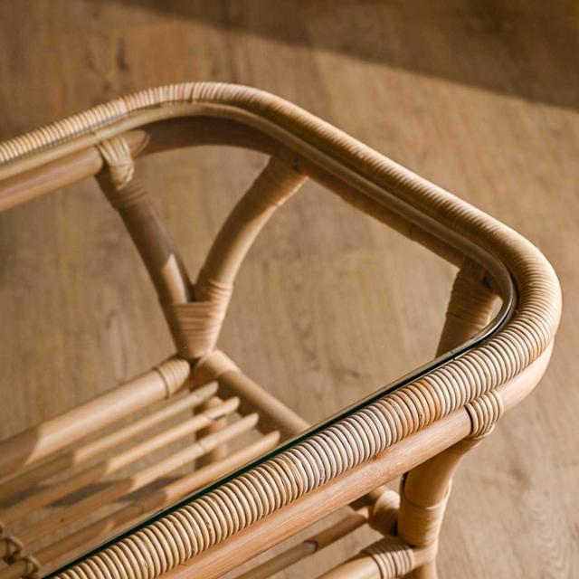 センターテーブル ラタン 幅100cm ガラス天板 完成品 Breeze （ ラタン