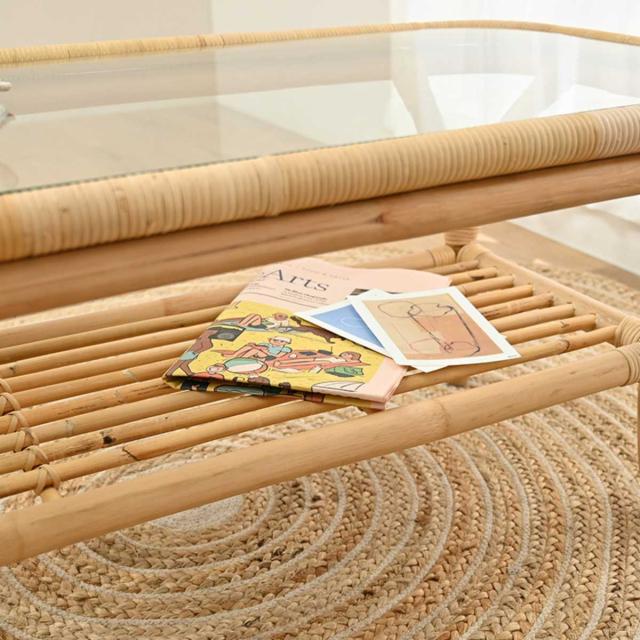 センターテーブル ラタン 幅100cm ガラス天板 完成品 Breeze （ ラタン