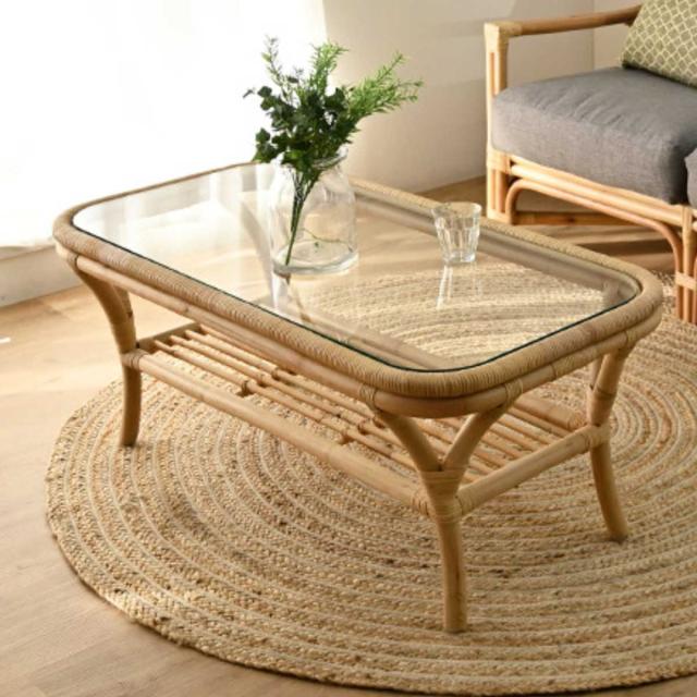 籐ガラステーブル