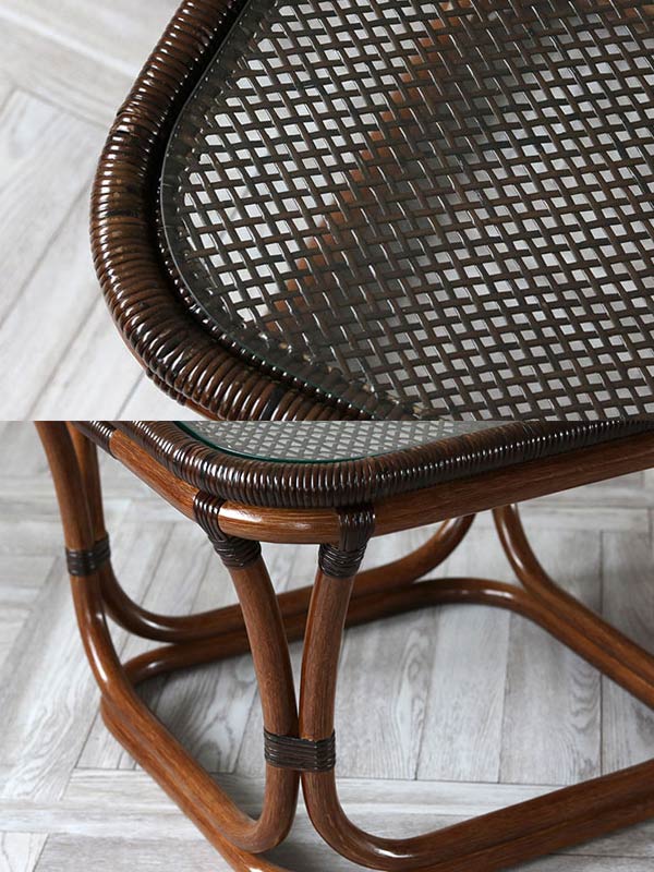 籐 ラタンテーブル ガラス天板 WAHOO 角型 （ センターテーブル ロー