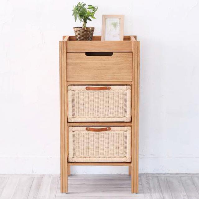 チェスト 3段 幅45cm 天然木 籐かご Breeze （ タンス チェスト ランドリーチェスト 整理タンス 完成品 収納 引き出し 整理 衣類収納 引出し 木製 ラタン たんす 整理たんす サイドチェスト ）の通販は 21,666円