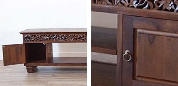 木製彫刻入りテレビ台　アジアンテイストボード　アジアン雑貨　木製テレビボード TVボード テレビ台 150cm幅 チーク 木製 アジアン家具 アクビィ