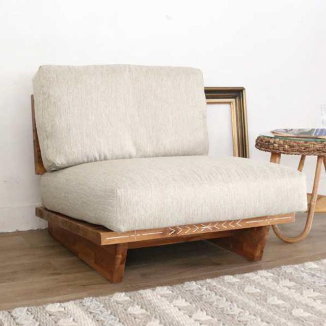 ソファ 1人掛け 幅80cm ハワイアンリゾート風 天然木フレーム Ohana （ シングルソファ ソファー リビングソファ 木製 肘掛けなし ローソファ チェア 椅子 イス いす アームレス 一人掛け ハワイアン アジアン おしゃれ ）