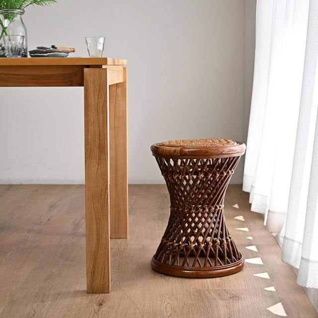 ラタンスツール 丸型 籐製 座面高44cm スツール 椅子 アジアン