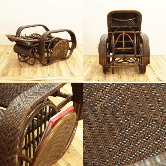 籐 座椅子 フットレスト付 ハイバック 三つ折椅子 ラタン家具 WAHOO 座面高36cm （ 椅子 ラタン ラタン製 籐製 アジアン アジアン家具 折りたたみ マガジンラック付き リクライニングチェア ハンドメイド 手編み ）_13