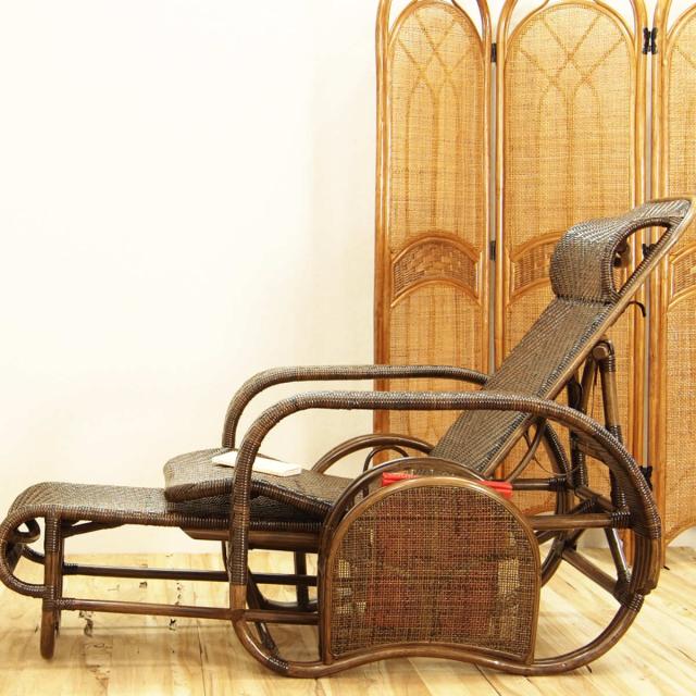 籐 座椅子 フットレスト付 ハイバック 三つ折椅子 ラタン家具 WAHOO 座面高36cm （ 椅子 ラタン ラタン製 籐製 アジアン アジアン家具 折りたたみ マガジンラック付き リクライニングチェア ハンドメイド 手編み ）_4