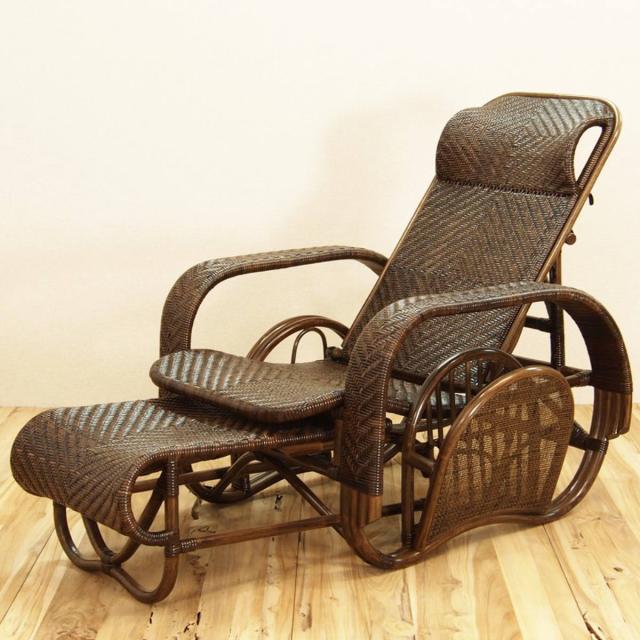籐 座椅子 フットレスト付 ハイバック 三つ折椅子 ラタン家具 WAHOO 座面高36cm （ 椅子 ラタン ラタン製 籐製 アジアン アジアン家具 折りたたみ マガジンラック付き リクライニングチェア ハンドメイド 手編み ）_5