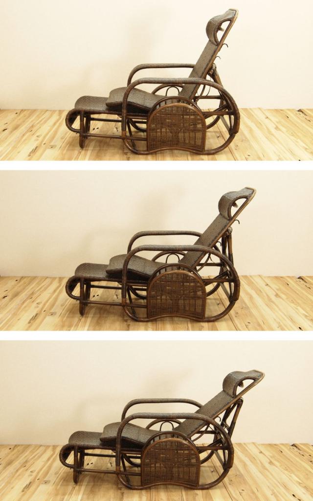 籐 座椅子 フットレスト付 ハイバック 三つ折椅子 ラタン家具 WAHOO 座面高36cm （ 椅子 ラタン ラタン製 籐製 アジアン アジアン家具 折りたたみ マガジンラック付き リクライニングチェア ハンドメイド 手編み ）_6