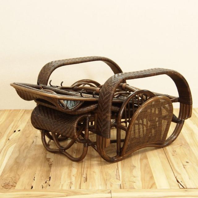 籐 座椅子 フットレスト付 ハイバック 三つ折椅子 ラタン家具 WAHOO 座面高36cm （ 椅子 ラタン ラタン製 籐製 アジアン アジアン家具 折りたたみ マガジンラック付き リクライニングチェア ハンドメイド 手編み ）_8
