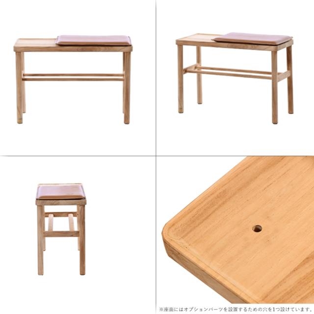ベンチ 座面高44cm チーク材 HOKOS （ チェアー 長椅子 椅子 ダイニング 完成品 幅63cm コンパクト 木製 天然木 サイドテーブル 座面下収納 食卓椅子 クッション付き レザー調 イス ダイニングチェア 省スペース 玄関 リビング ）_2