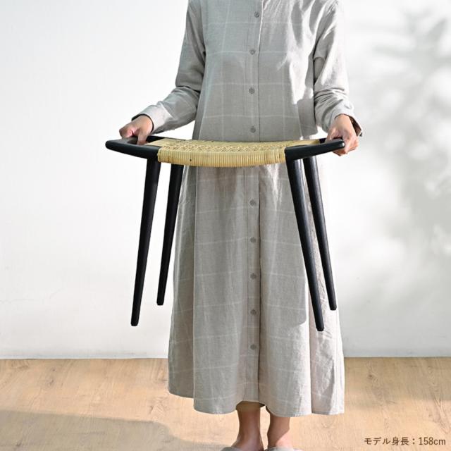 スツール 座面高45cm チーク ラタン （ チェア 木製 天然木 籐 チェアー 1人掛け イス いす 椅子 腰掛け 軽量 完成品 来客用 サブチェア 玄関 リビング 軽い キッチン 背もたれなし 四角 ダイニングチェア ）_8