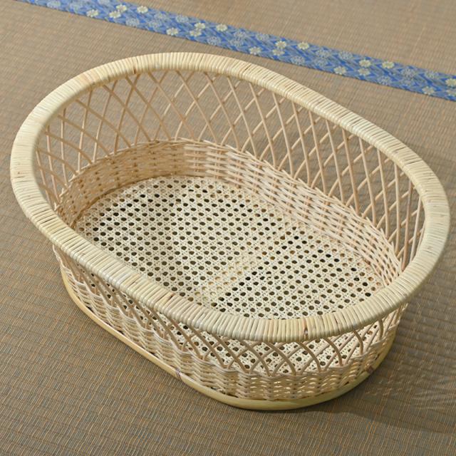 ラタン 脱衣かご 幅55cm 籐 ランドリーバスケット （ かご 脱衣カゴ バスケット 洗濯かご 天然素材 ラタン製 手編み オーバル 楕円 スタッキング 通気性 丈夫 軽量 ホテル 温泉 岩盤浴 大浴場 脱衣所 業務用 ）
