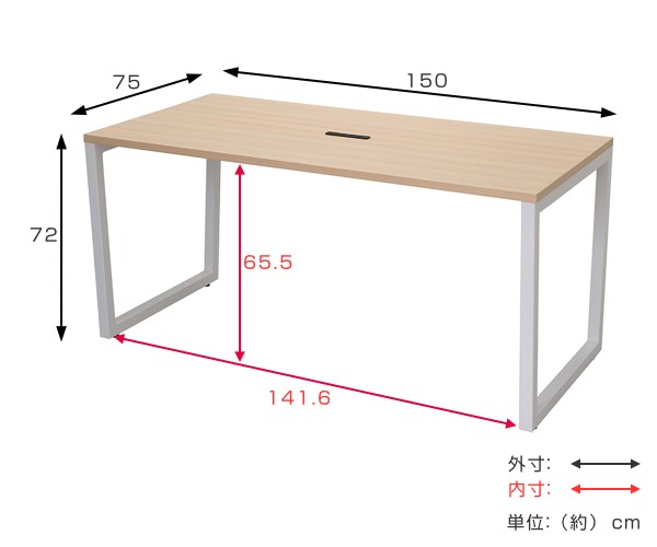 【法人限定】 ミーティングテーブル 幅150cm ナチュラル オフィス テーブル デスク コンセント スチール脚 ロの字脚 （ 会議用テーブル ｜au  PAY マーケット