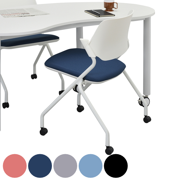 【法人限定】 キャスターチェア 座面高47.5cm ファブリック オフィスチェア 平行 スタッキング チェア （ キャスター付き ミーティングチェア 折り畳み 折りたたみチェア オフィス 会議 打ち合わせ 椅子 肘なし ）の通販は