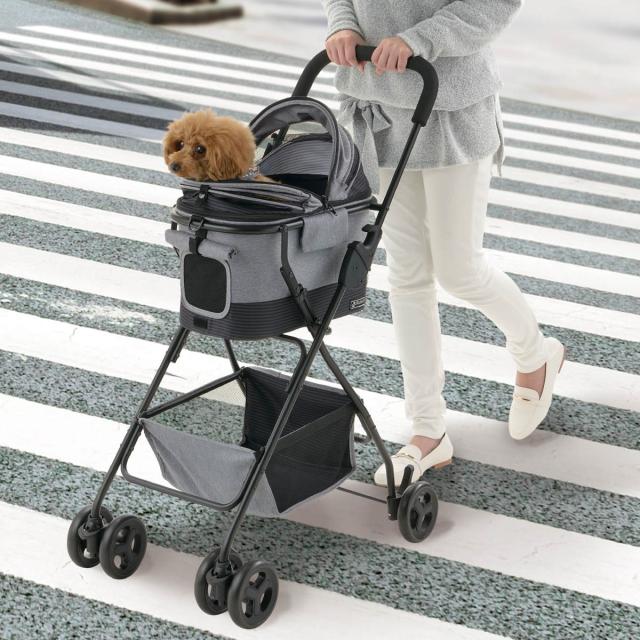 ペットカート ミニモ 折りたたみ ドリンクホルダー付き （ ペットキャリー ドックカート 犬用カート ドライブケージ キャリー ペット用 リッチェル バギー 犬用 バスケット付 自立 コンパクト 超小型犬 小型犬 猫 ）