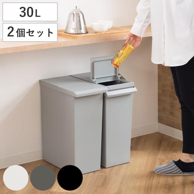 ゴミ箱 30L 同色2個セット TOSTE レバーオープン （ ごみ箱 トステ 30リットル ダストボックス 棚下 OK 分別 ふた付き おしゃれ シンプル スリム フラップオープン キャスター付き 袋 見えない キッチン ）