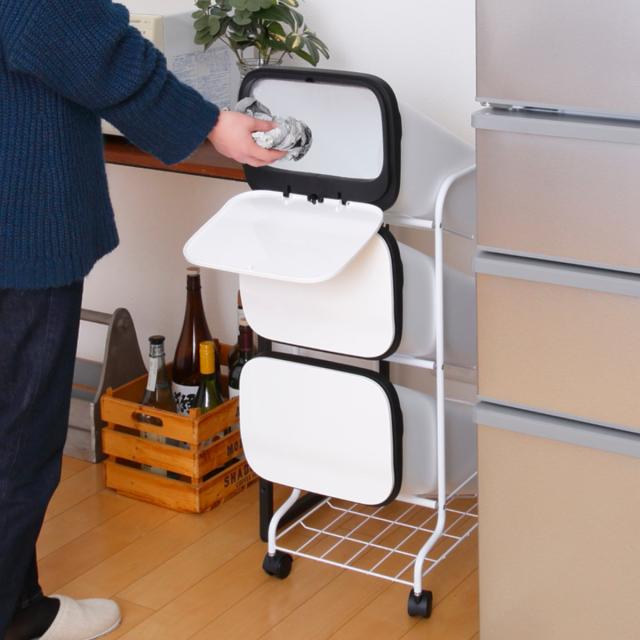 ゴミ箱 3段 Nスムース スタンドダストボックス （ ごみ箱 19L×3 ふた付き ダストボックス 分別ごみ箱 キャスター付き 縦型 20リットル 3個 フタ付 前開き キッチン スリム 蓋付き くずかご たて型 収納 ダストBOX ）_15