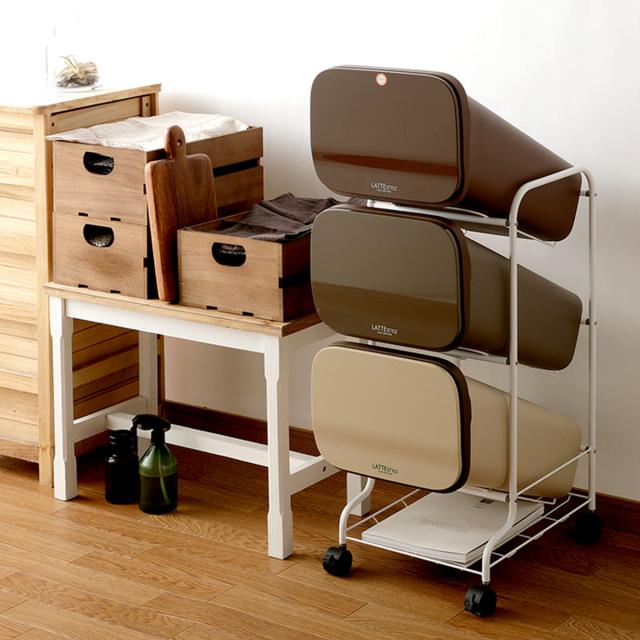 ゴミ箱 3段 Nラテスタイル スタンドダストボックス （ ごみ箱 19L×3 ふた付き ダストボックス 分別ごみ箱 キャスター付き 縦型 20リットル 3個 フタ付 前開き キッチン ゴミ箱 分別 キッチン ゴミ箱）_12