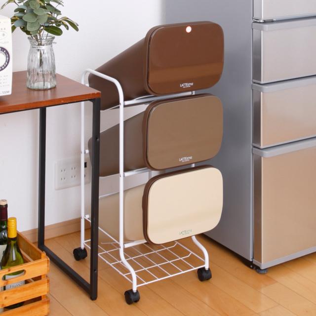 ゴミ箱 3段 Nラテスタイル スタンドダストボックス （ ごみ箱 19L×3 ふた付き ダストボックス 分別ごみ箱 キャスター付き 縦型 20リットル 3個 フタ付 前開き キッチン スリム 蓋付き くずかご たて型 収納 ダストBOX ）