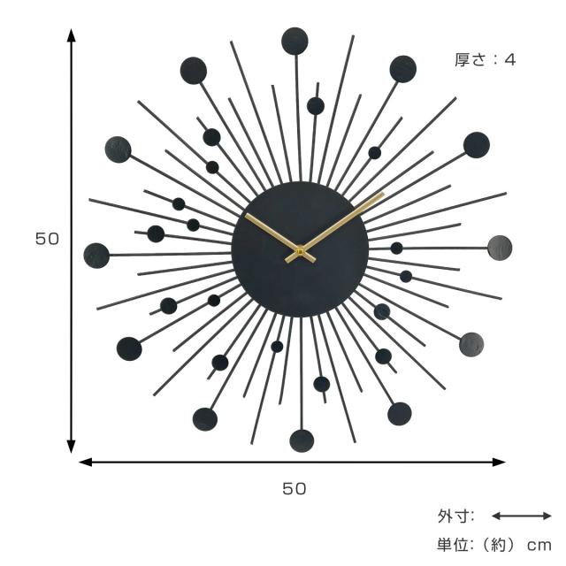 掛け時計 秒針なし 静音 メテオシャワー アプリクス 直径50cm （ 時計 壁掛け時計 ウォールクロック アナログ 壁 かけ時計 掛時計 静か 単三電池 黒 とけい クロック 壁かけ時計 壁掛け スイープ 音がしない 3Dアート APRICUS ）_1