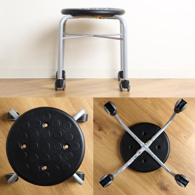 スツール 2脚セット 丸 キャスター 耐荷重100kg 座面高42cm （ 作業椅子 椅子 チェア イス コンパクト 小さい 座ったまま 移動 低い 姿勢 軽量 スタッキング 積み重ね 日本製 完成品 工場 オフィス ガレージ サロン ）_2