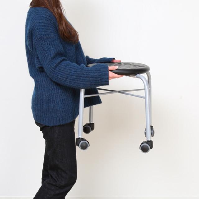 スツール 2脚セット 丸 キャスター 耐荷重100kg 座面高42cm （ 作業椅子 椅子 チェア イス コンパクト 小さい 座ったまま 移動 低い 姿勢 軽量 スタッキング 積み重ね 日本製 完成品 工場 オフィス ガレージ サロン ）_6