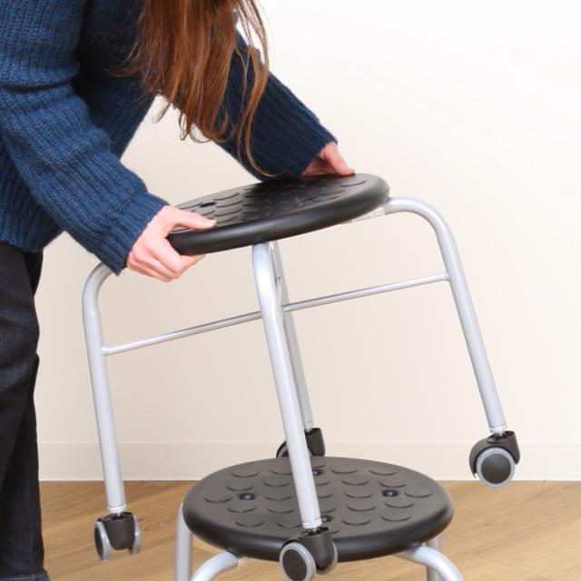 スツール 2脚セット 丸 キャスター 耐荷重100kg 座面高42cm （ 作業椅子 椅子 チェア イス コンパクト 小さい 座ったまま 移動 低い 姿勢 軽量 スタッキング 積み重ね 日本製 完成品 工場 オフィス ガレージ サロン ）_8
