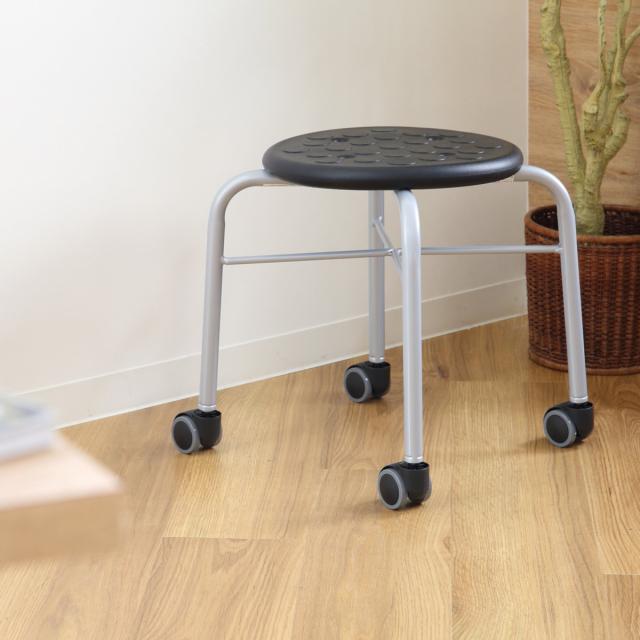 スツール 2脚セット 丸 キャスター 耐荷重100kg 座面高42cm （ 作業椅子 椅子 チェア イス コンパクト 小さい 座ったまま 移動 低い 姿勢 軽量 スタッキング 積み重ね 日本製 完成品 工場 オフィス ガレージ サロン ）_9