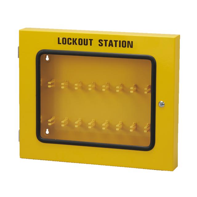 【法人限定】 ロックアウトステーション KBL-2 フック掛けタイプ 黄 450×560×70mm 5.5kg （ ロックアウト 管理ボックス フックタイプ キーフック 鍵フック 壁掛け 置き型 管理 ロックアウトキー 収納ボックス ）