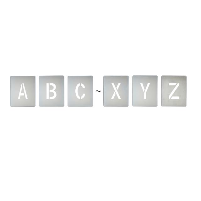 【法人限定】 アルファベット札 吹付プレート A〜Z アルファベット26枚入 プレートサイズ39×32cm （ 吹付用プレート アルファベット 26枚セット 吹付けプレート 工事用 工事現場 文字サイズ 20×12.5cm 亜鉛鉄板製 ）_1