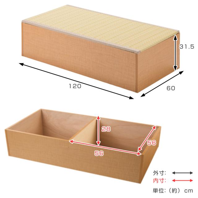 樹脂畳ユニット Aセット ロータイプ 幅120cm×4 幅60cm×1 収納付ベンチ （ 高さ31.5cm 畳 小上がり 収納 ベンチ 収納ボックス セット 掘りごたつ 和モダン 和風 シンプル ）_3