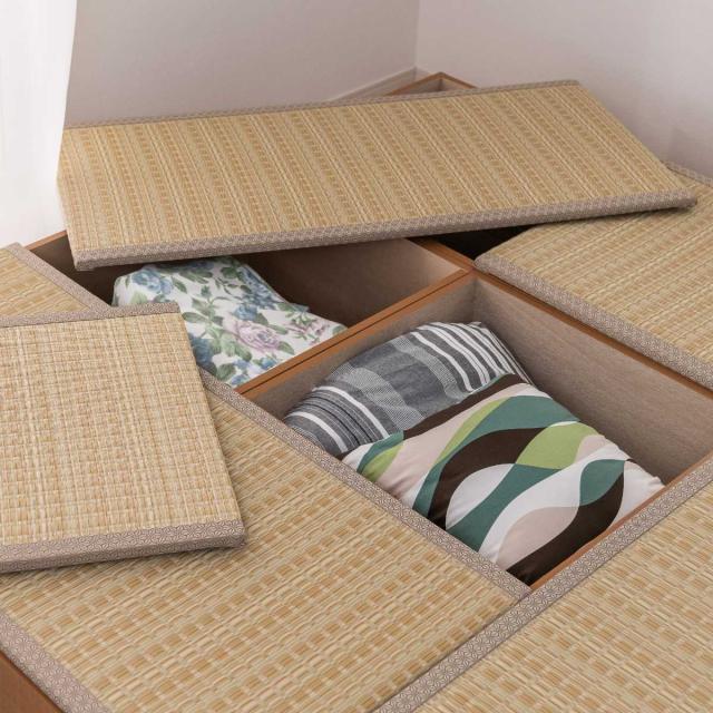 樹脂畳ユニット Aセット ロータイプ 幅120cm×4 幅60cm×1 収納付ベンチ （ 高さ31.5cm 畳 小上がり 収納 ベンチ 収納ボックス セット 掘りごたつ 和モダン 和風 シンプル ）_6