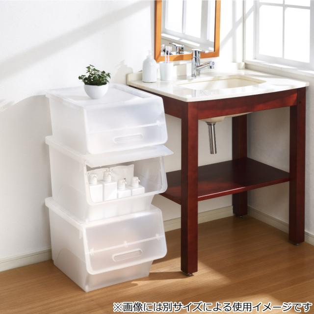 収納ボックス 前開き ナチュラ フロックワイド30 深型 幅57×奥行46×高さ31cm 3個セット （ 収納ケース 収納 おもちゃ箱 衣類収納 扉付き 積み重ね スタックボックス ストッカー 衣装ケース 日本製 クローゼット キッチン ）_11