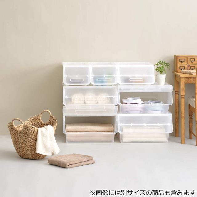 収納ボックス 前開き ナチュラ フロックワイド30 深型 幅57×奥行46×高さ31cm 3個セット （ 収納ケース 収納 おもちゃ箱 衣類収納 扉付き 積み重ね スタックボックス ストッカー 衣装ケース 日本製 クローゼット キッチン ）_17