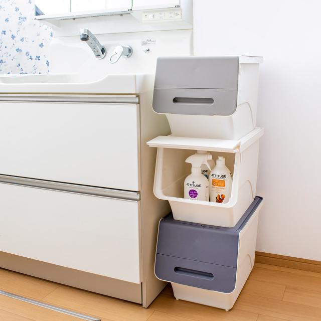 収納ボックス 前開き フロック 30 スリム 深型 幅29×奥行46×高さ31cm 4段階ストッパー 同色8個セット （ 収納ケース 収納 おもちゃ箱 プラスチック フタ付き ストッカー 衣装ケース 衣類収納 ）