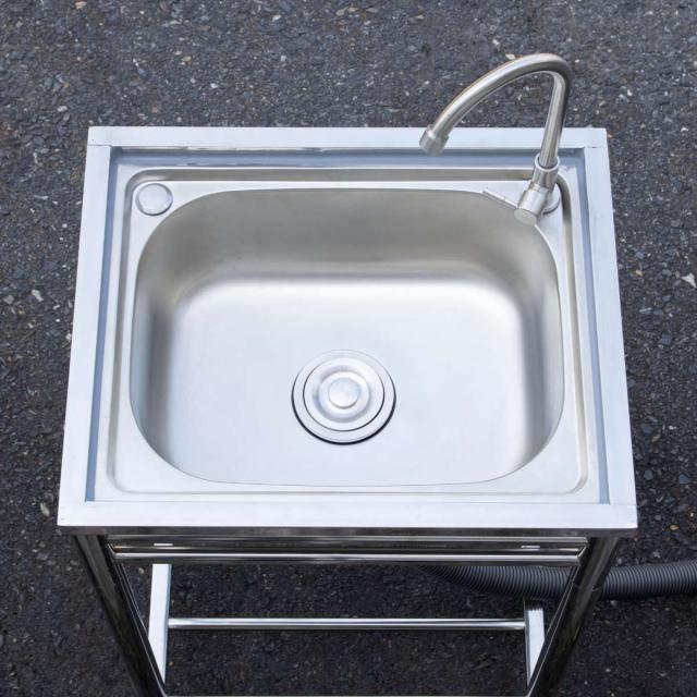 流し台 幅79.5×奥行45×高さ80cm 蛇口付き ステンレス おそとキッチン （ ガーデンシンク 屋外 シンク アウトドアシンク ステンレス流し台 アウトドア ステンレス製 外 簡易キッチン 流し 屋外用流し台 ゴミ受け 排水キャップ付き ）_15