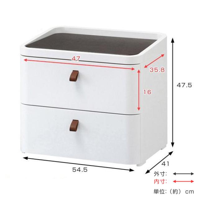 チェスト タンス リバーシブル 木製天板 アースホワイト 2段 幅54.5cm 完成品 日本製 （ 収納ケース プラスチック製 収納 引き出し 隠しトレー付き 衣類収納 リビング収納 衣装ケース 収納ボックス ローチェスト テレビ台 幅54 幅55 ）